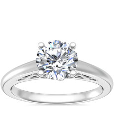 NEW Scrollwork Solitaire Engagement Ring in 14k White Gold